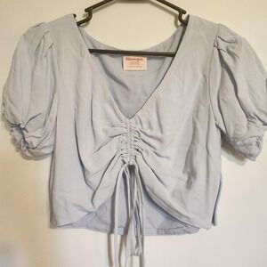 Light blue Showpo crop top with puff sleeves